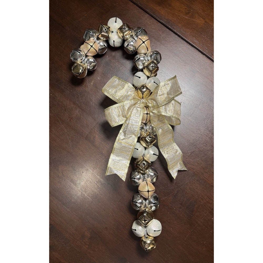 Elegant Gold, Silver, and Glitter Bells Candy Cane Hanging Christmas Decor 19"